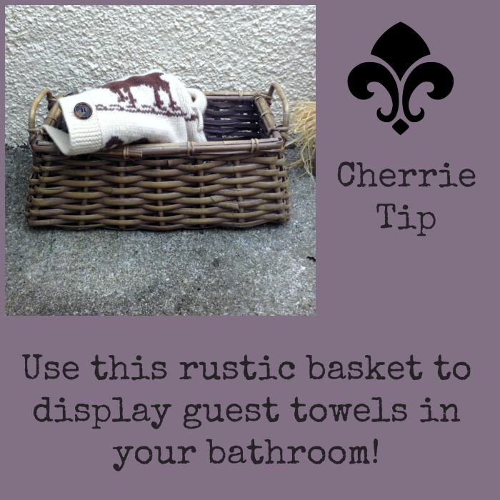 Rustic rattan basket is perfect to store guests' towels